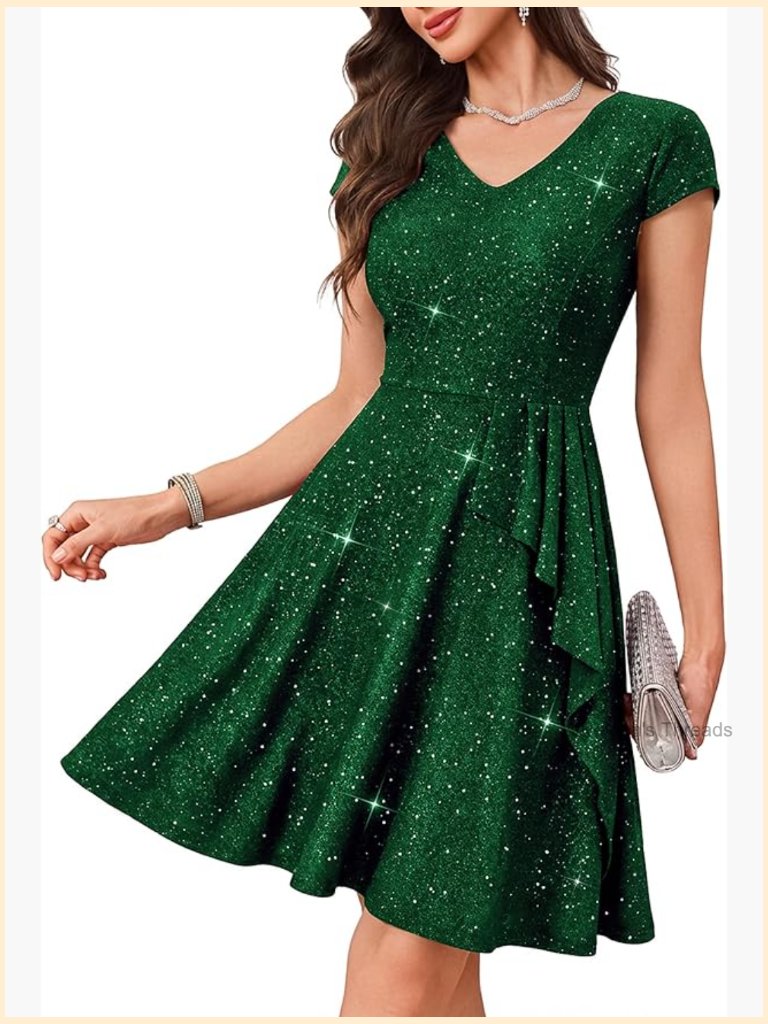 A-Line Sequin Cocktail Dress With Flutter Sleeves